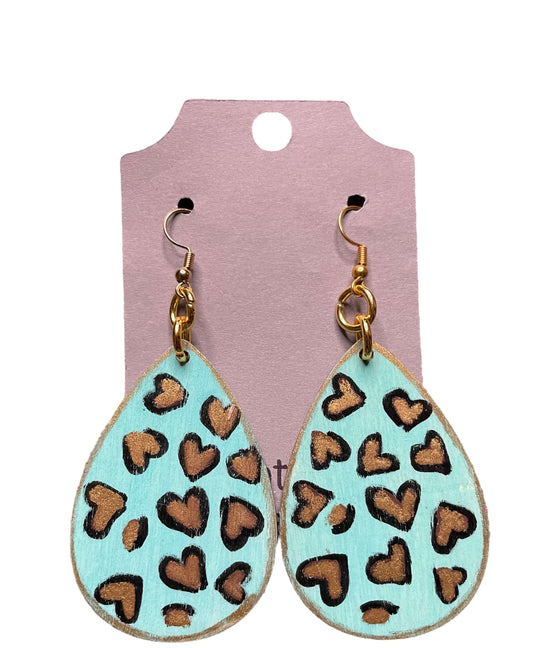 #230 Light blue with gold hearts teardrop earrings