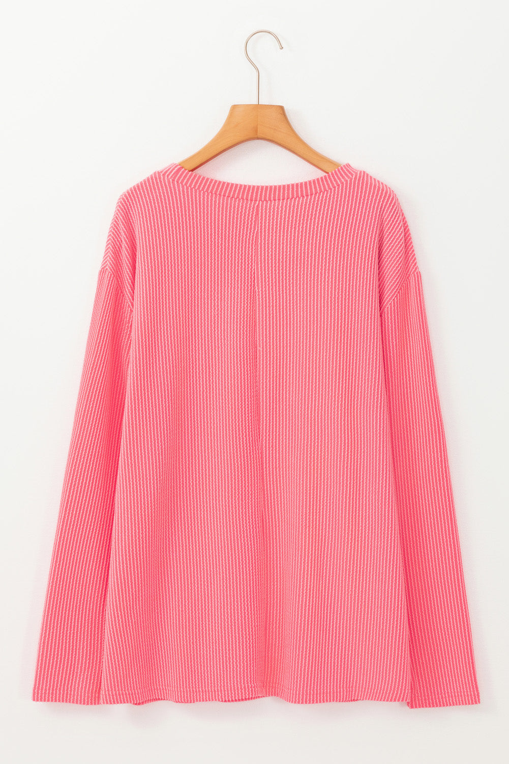 Peach Blossom Plus Size Ribbed Textured Long Sleeve T Shirt