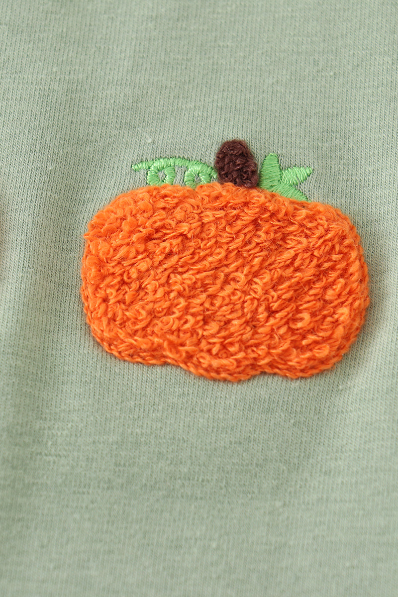 Green plaid french knot pumpkin boy set