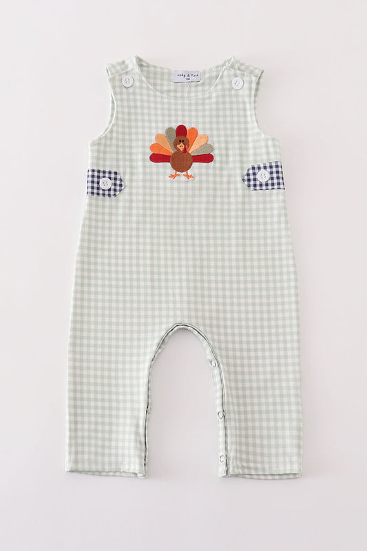 Sage turkey embroidery gingham boy jonjon