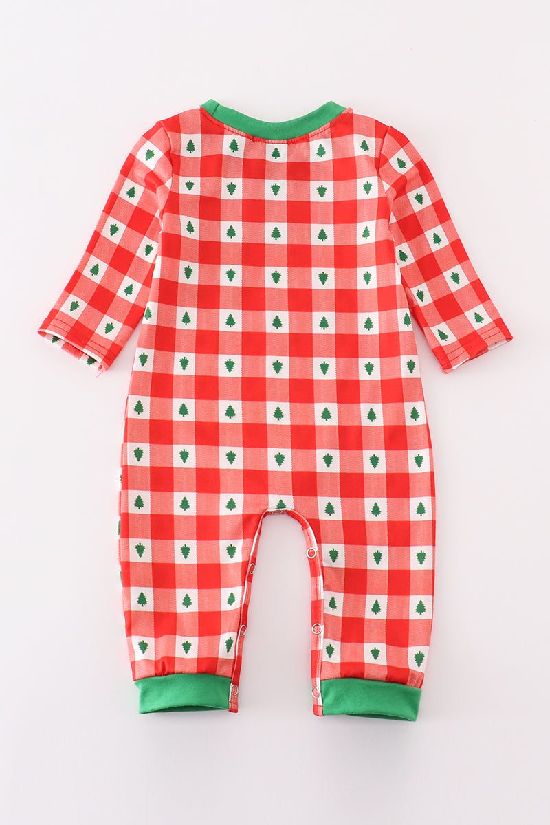 Red christmas tree gingham boy romper