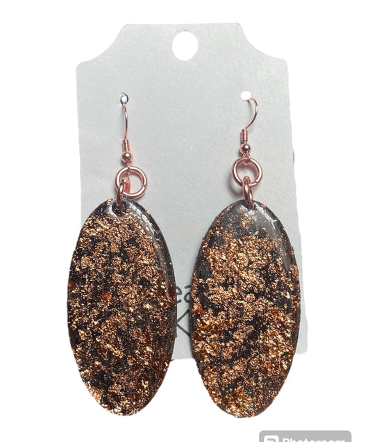 #407 Rose Gold and Black Oval Earrings