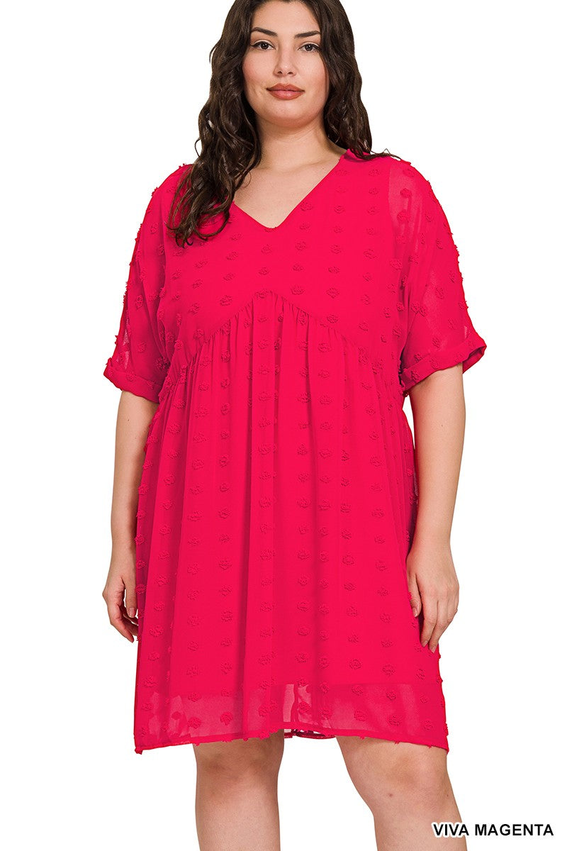 Baby Doll V-Neck Dress (Magenta)