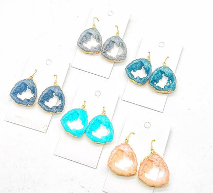 Aqua Agate Slice Resin Statement Earrings