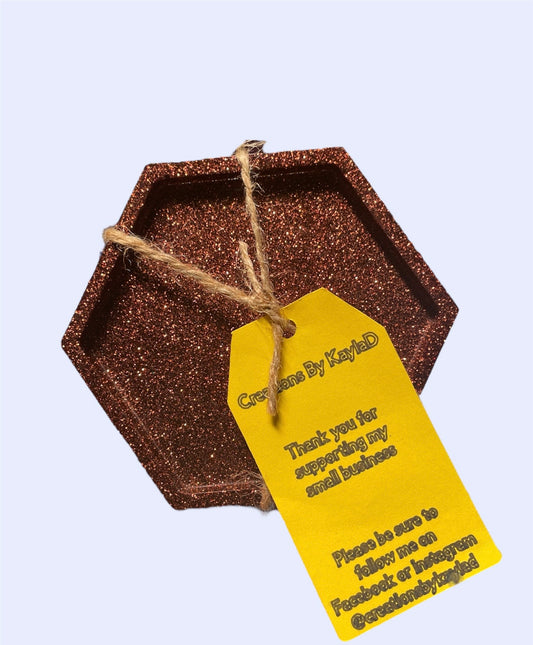 Dark Brown Sparkle Hexagon Coasters