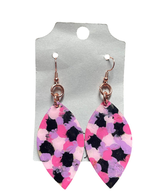 #414 Pink Black Purple Oval Earrings