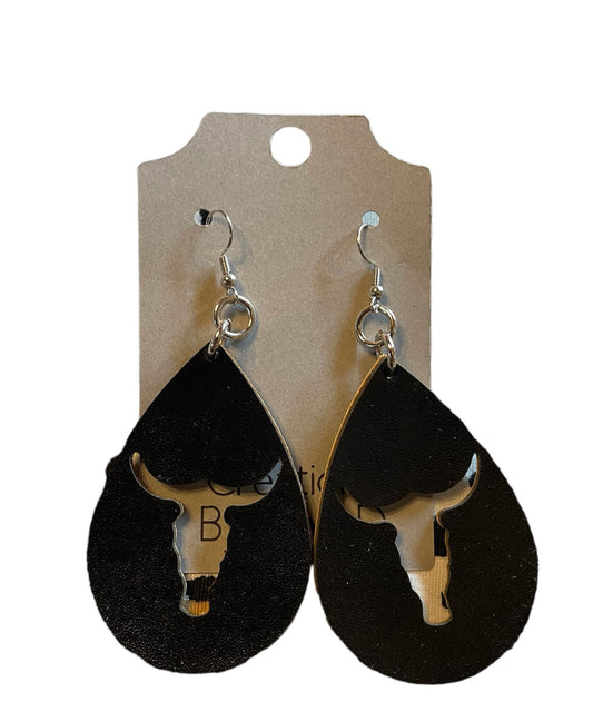 #311 Black Longhorn Earrings