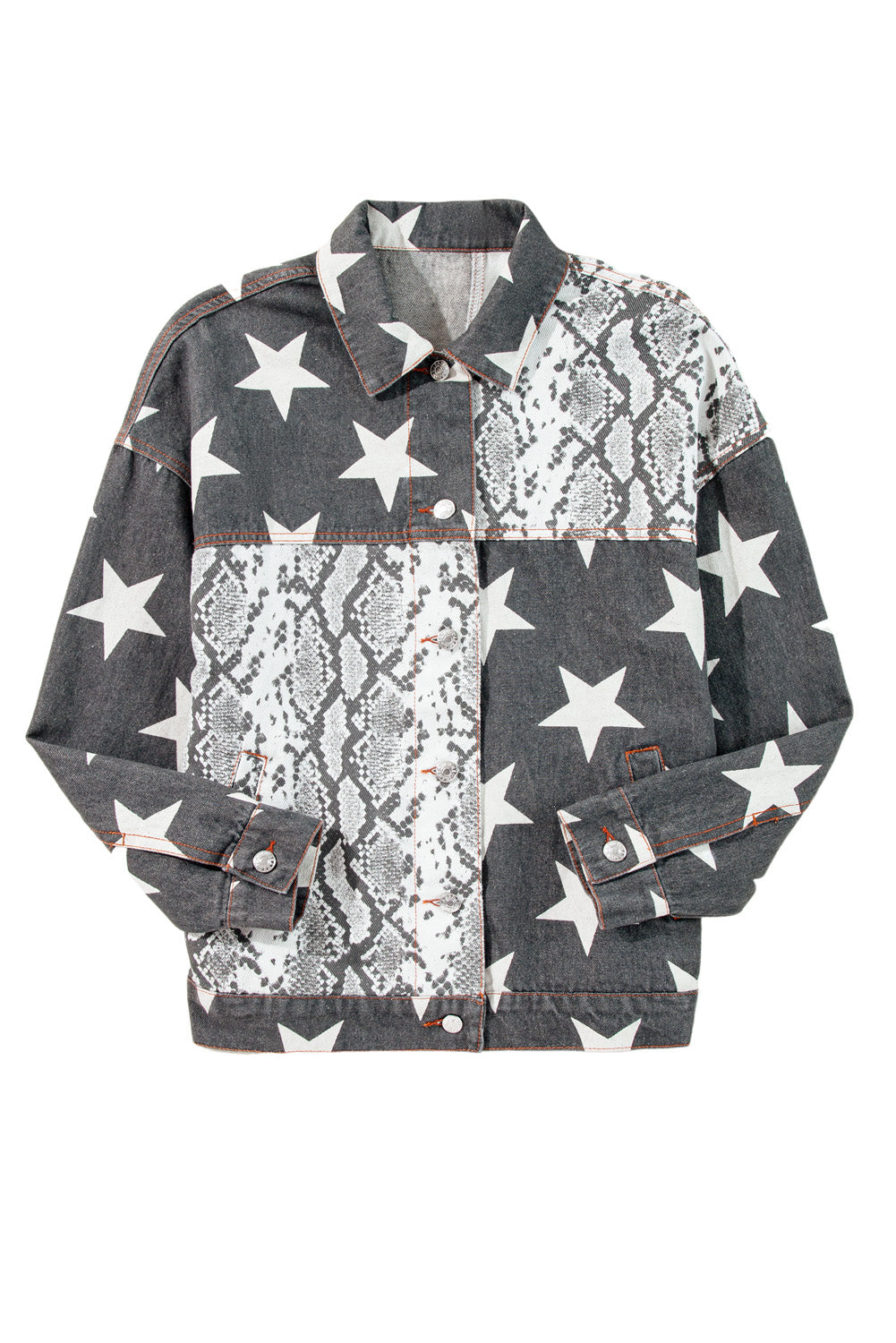 Black Star Snakeskin Printed Patchwork Denim Jacket