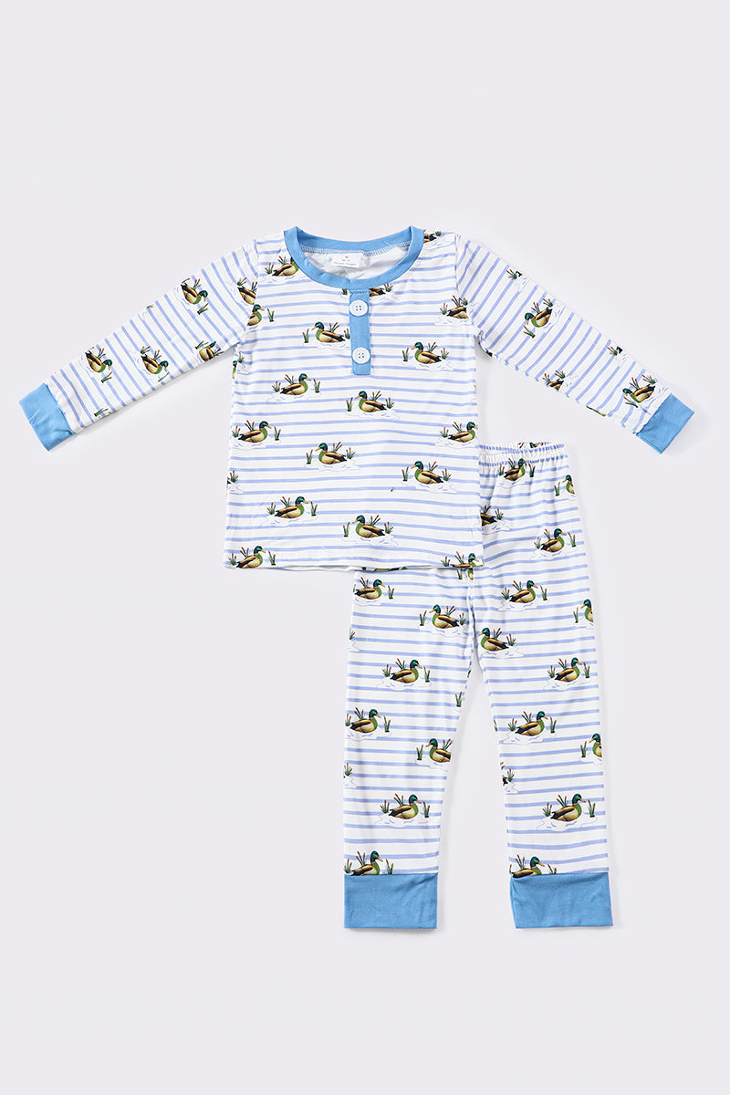 Blue duck print bamboo boy pajamas set