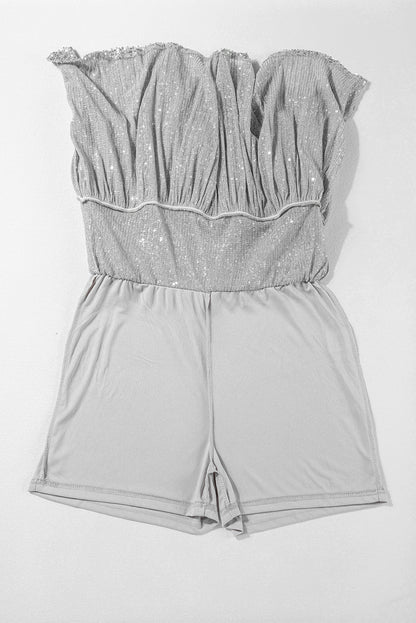 Silvery Sequin Tiered Ruffles Mini Skirt