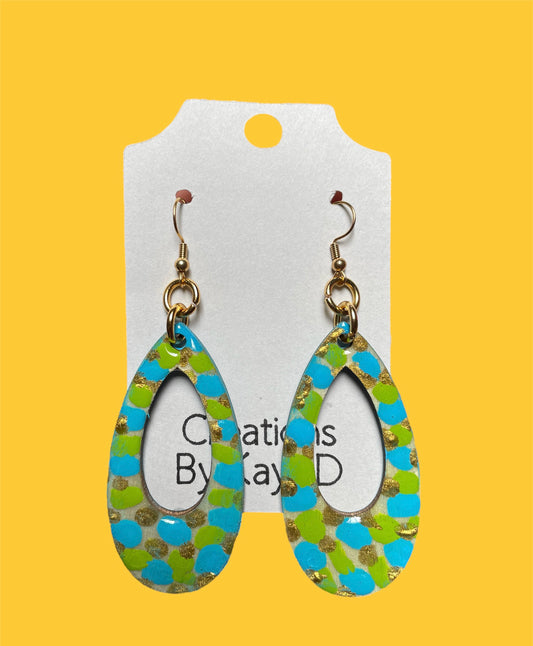 Blue, Green, Gold Oval Earrings