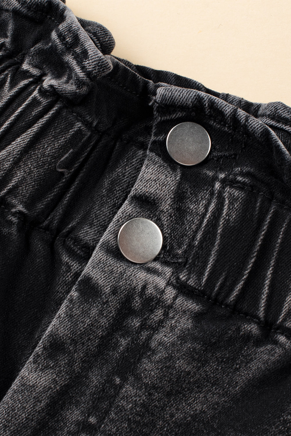 Black Vintage Washed Frilled High Waist Denim Shorts