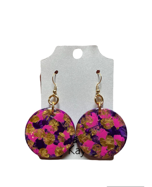 Magenta, Purple, and Gold Circle Earrings