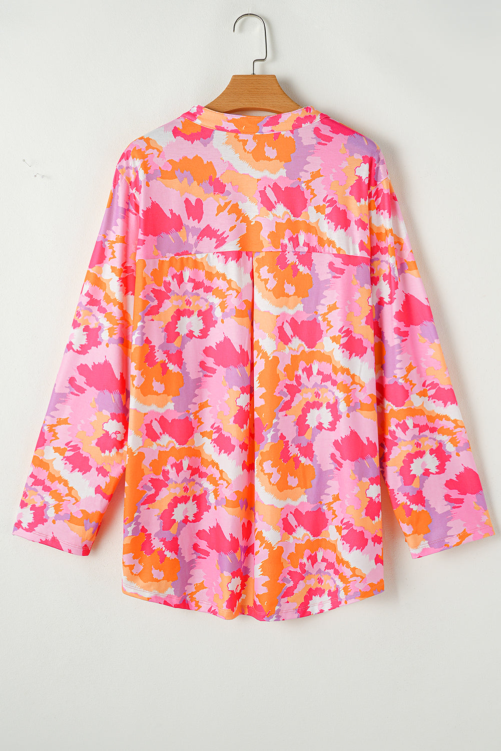 Pink Plus Size Abstract Floral Print V Neck Blouse