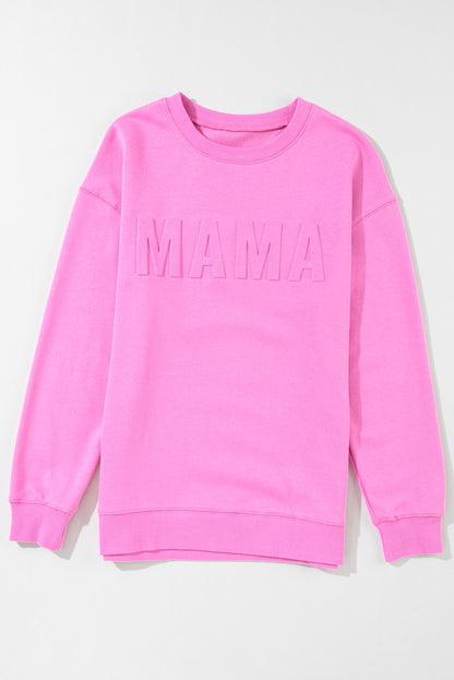 Bright Pink MAMA Letter Embossed Casual Sweatshirt