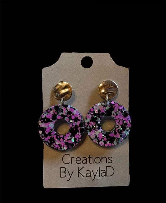 #303 purple retro flair open circle earrings