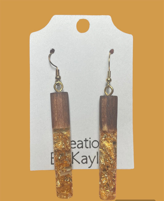 #329 Gold Flakes Wood and Resin Earrings