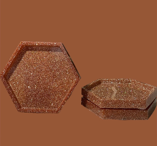 Brown Sparkle Hexagon Coasters