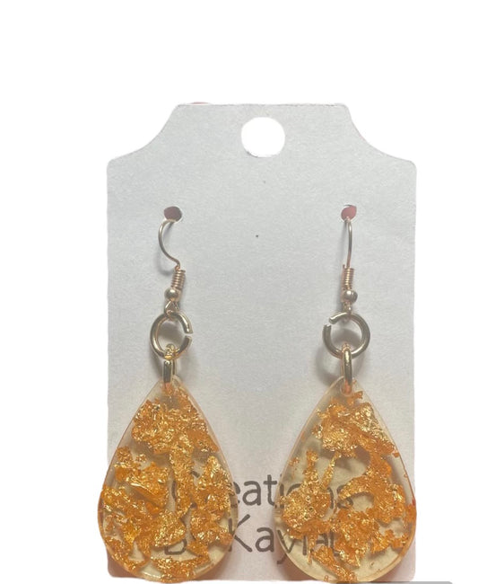 #341 Gold Flakes Small Teardrop Earrings