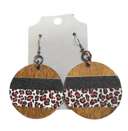 #175 wood and cheetah print earrings