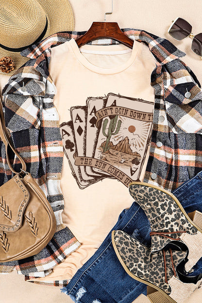 Khaki Western Poker Cards Graphic T Shirt