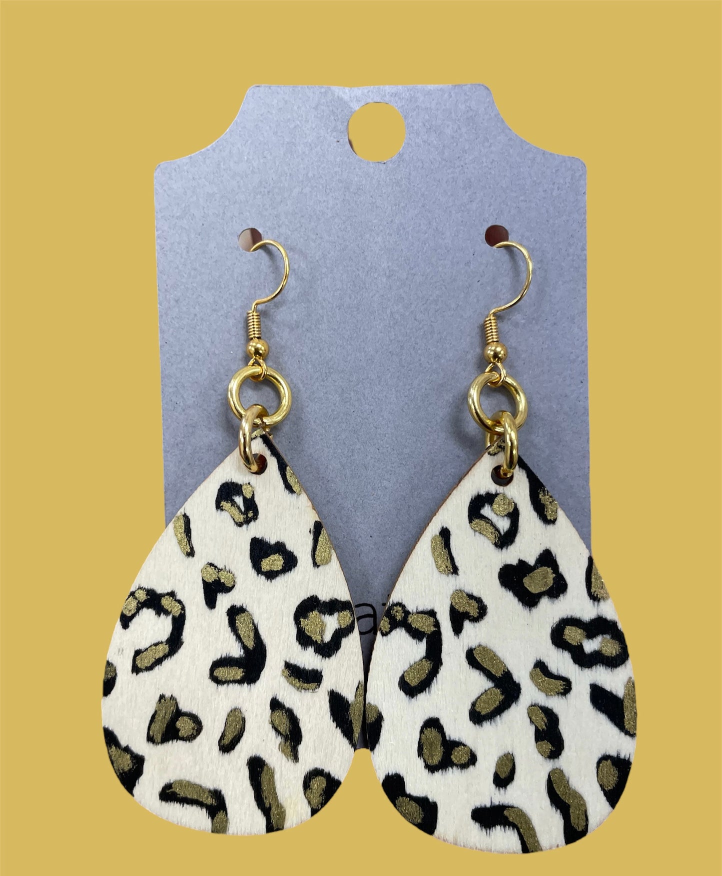 #269 cheetah print painted teardrop earrings