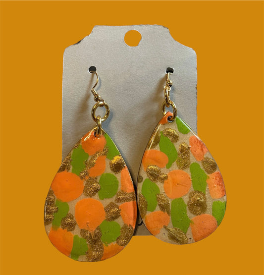 #298 Pink Green Gold teardrop Earrings