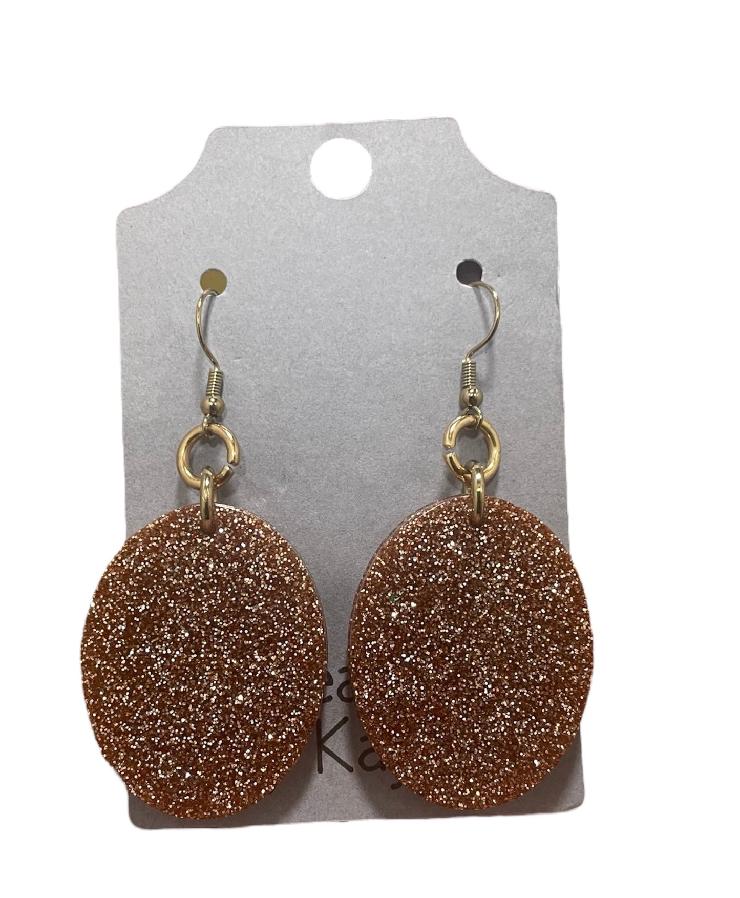 #344 Brown Sparkle Oval Earrings