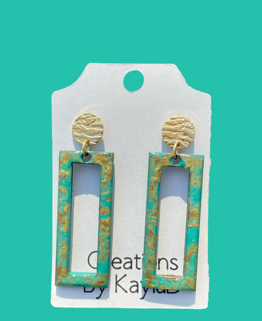 #307 Blue and Gold Rectangle Earrings