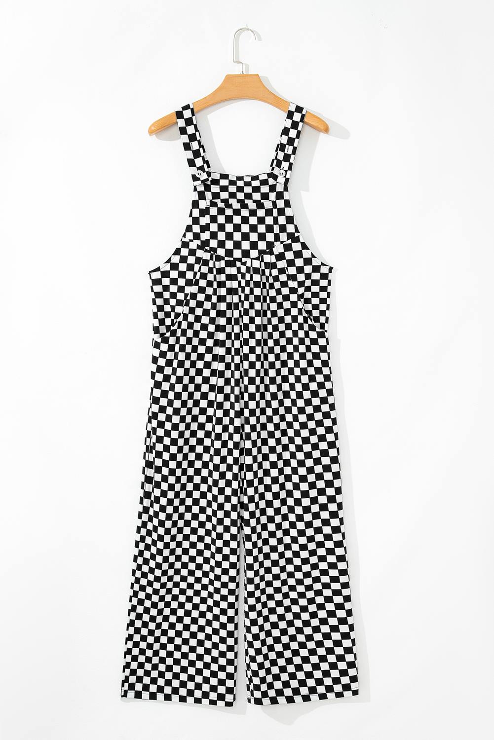 Black Checkered Print Pocketed Wide Leg Jumpsuit