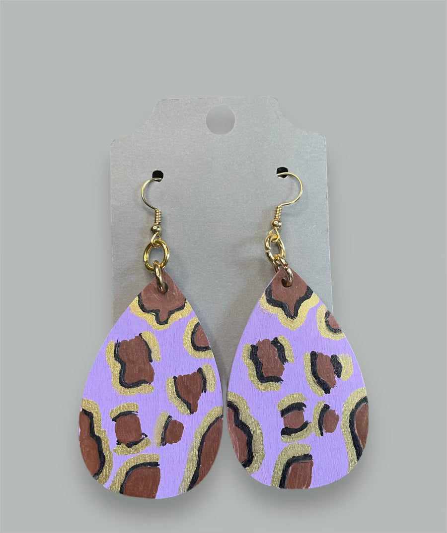 #210 Lavender cheetah teardrop earrings