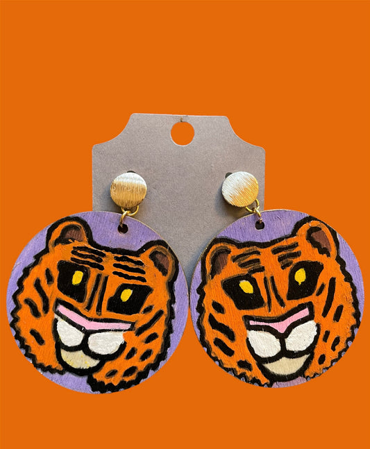 #256 Tiger Face Earrings