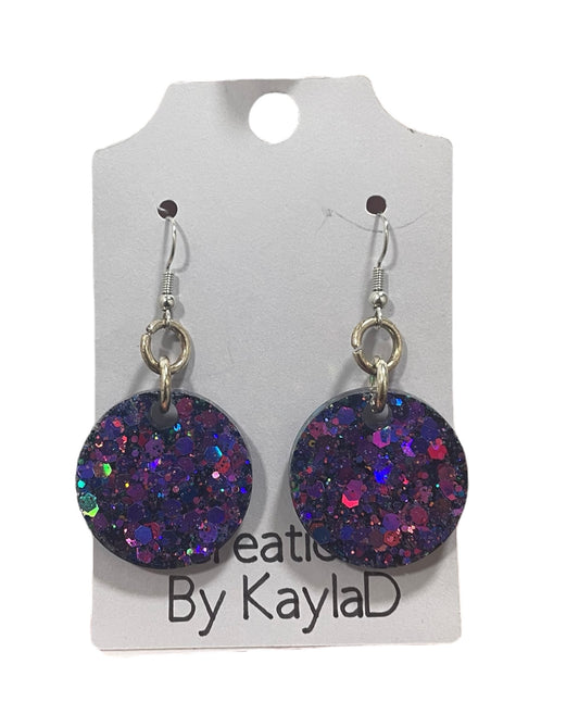 #349 Blue Sparkle Small Circle Earrings