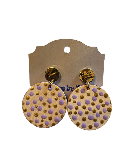 #314 Purple and Gold Dot Circle Earrings