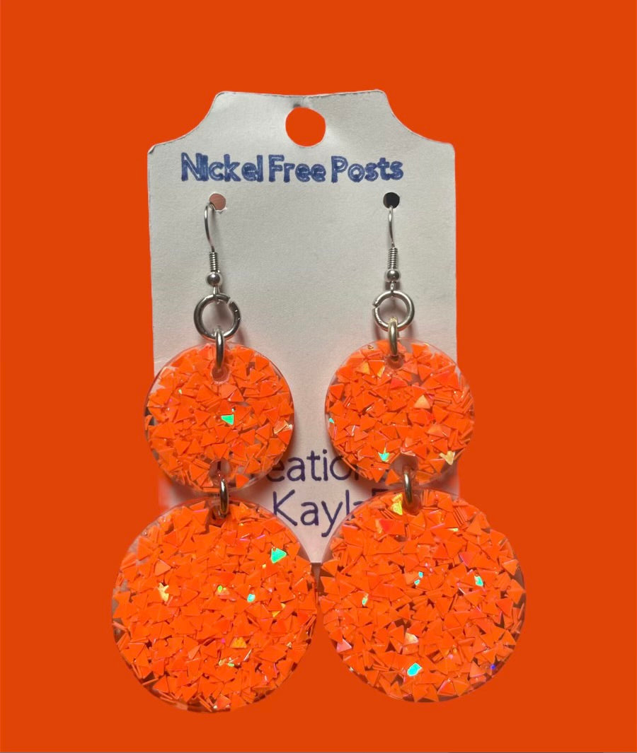 #47 Orange Sparkle Circles Earrings