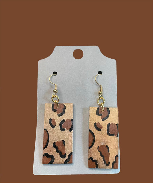 #223 Gold and brown cheetah print earrings