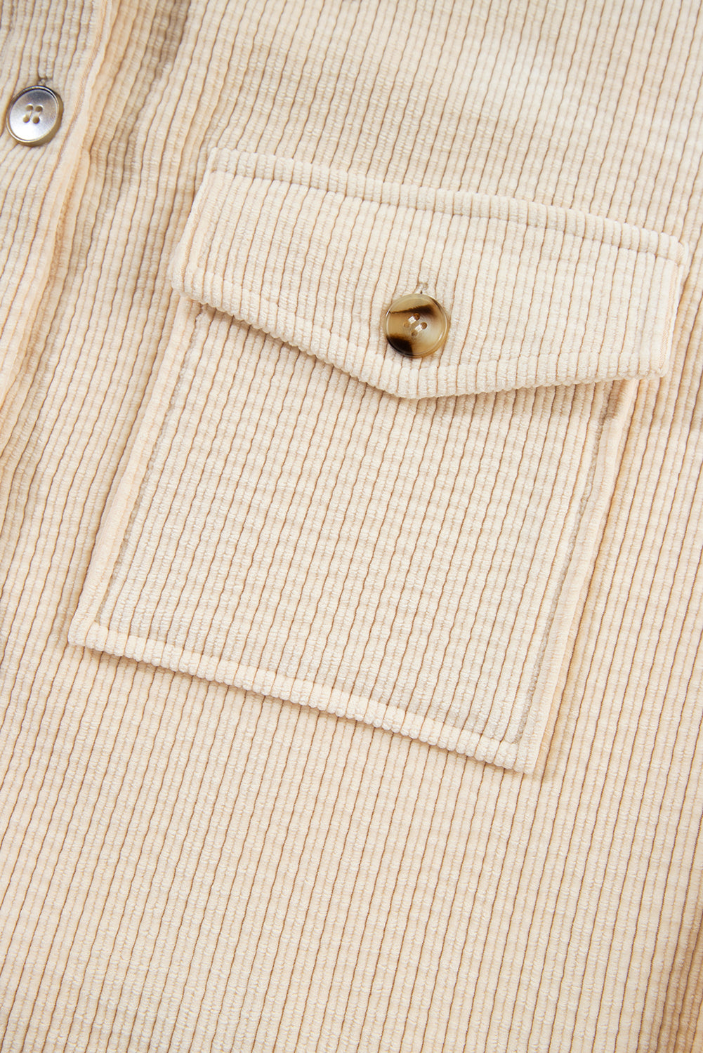 Oatmeal Corduroy Flap Pocket Button Up Shacket