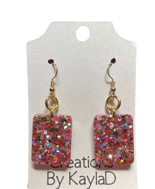 #337 Small Rose Sparkle Square Earrings