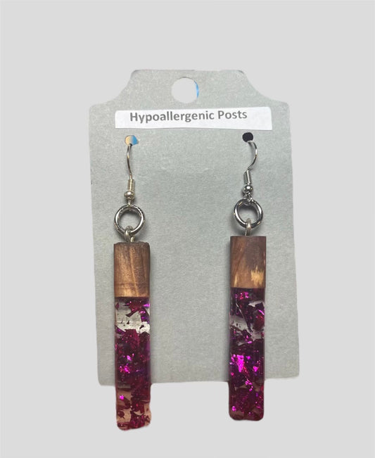 #16 Wood and Resin Purple Flakes Earrings