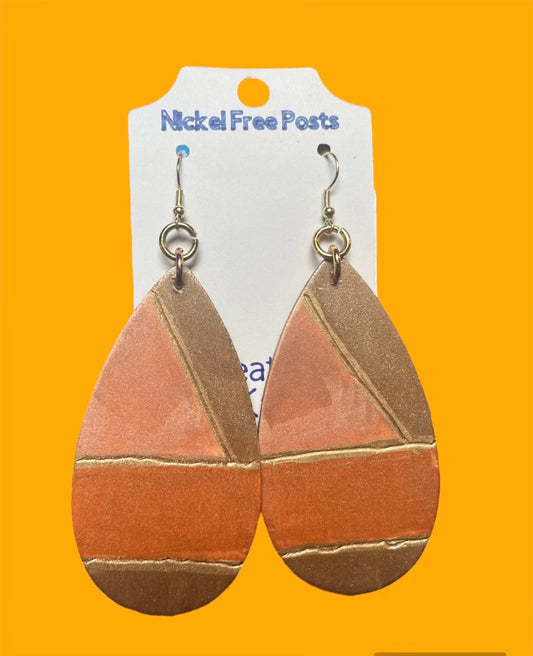 #85 large wood teardrop earthstone painted earrings