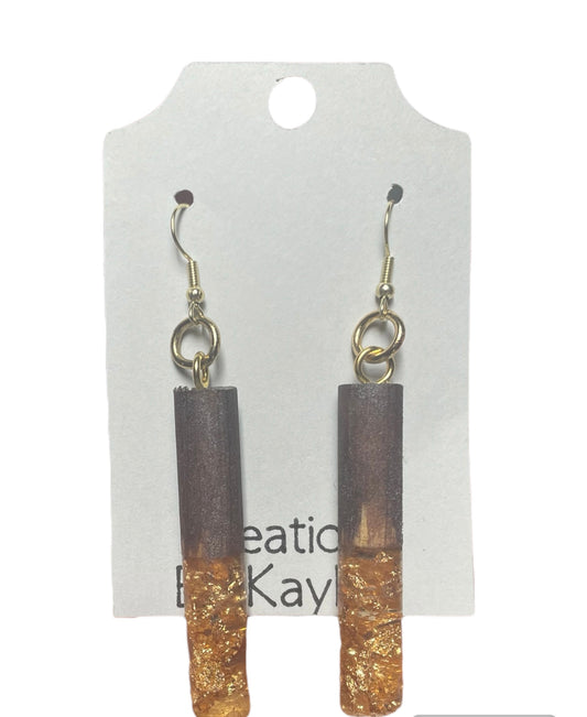#332 Gold Flakes Wood and Resin Earrings