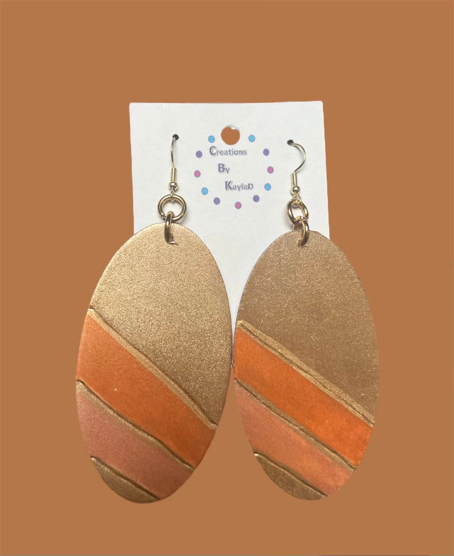 #86 large wood oval earthstone painted earrings