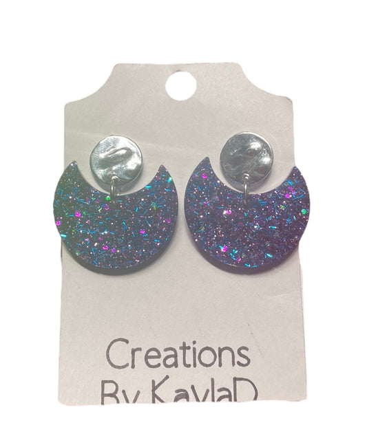 #348 Blue Purple Sparkle Cresent Post Earrings