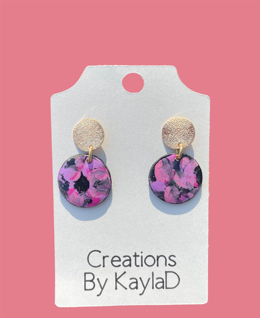 #314 Purple, Pink, and Black Small Circle Earrings