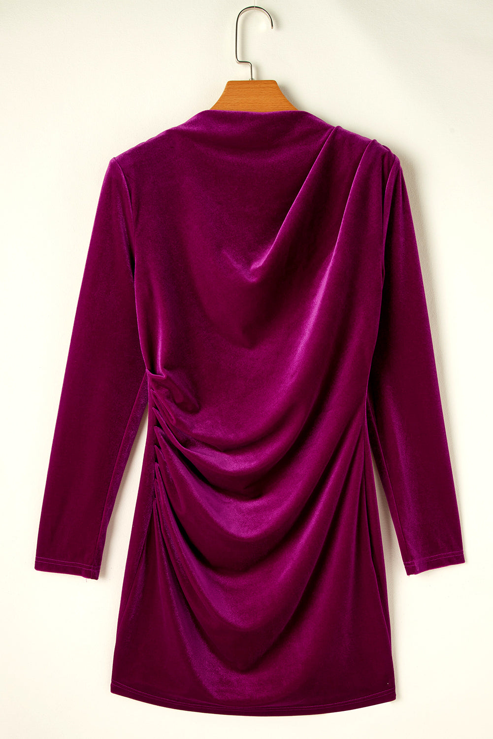 Pitaya Pink Velvet Mock Neck Ruched Long Sleeve Bodycon Dress