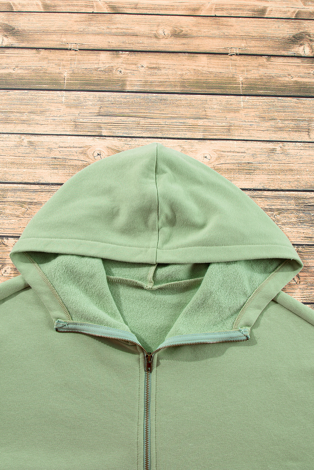 Smoke Green Fleece Lined Half Zipper Kangaroo Pockets Loose Hoodie