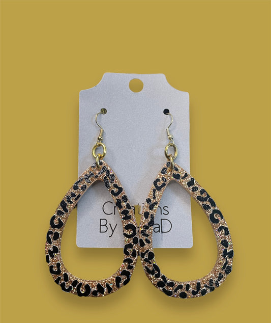 #239 cheetah print open teardrop earrings