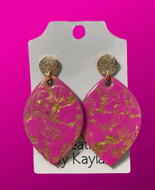 #283 Pink/ Gold Oval Earrings