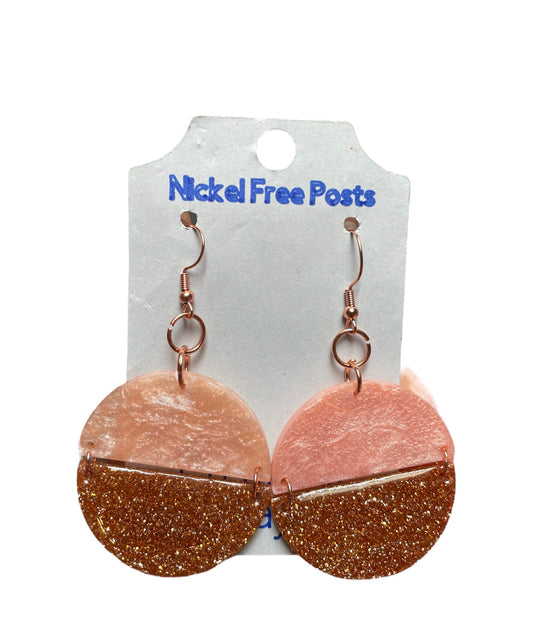 #305 Pink and Brown Glitter Circle Earrings