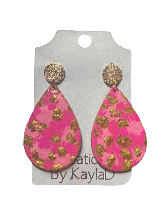 #405 Pink and Gold Teardrop Earrings